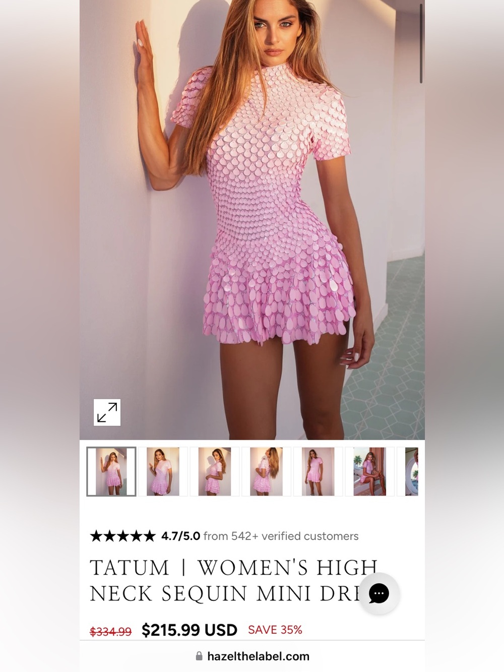 Tatum High-Neck Pink Sequin Mini Dress